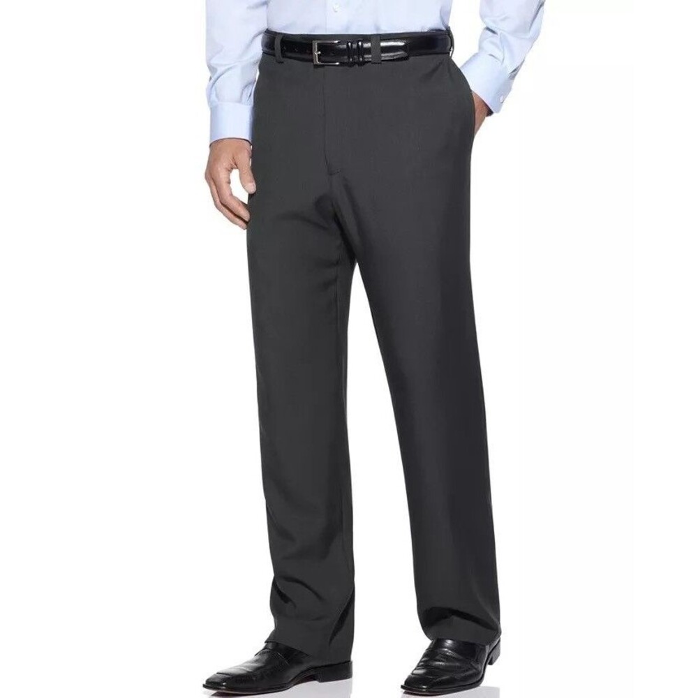 $70 NEW HAGGAR MENS 42X29 MEDIUM GRAY CLASSIC E-CLO TROUSERS DRESS PANTS SLACKS